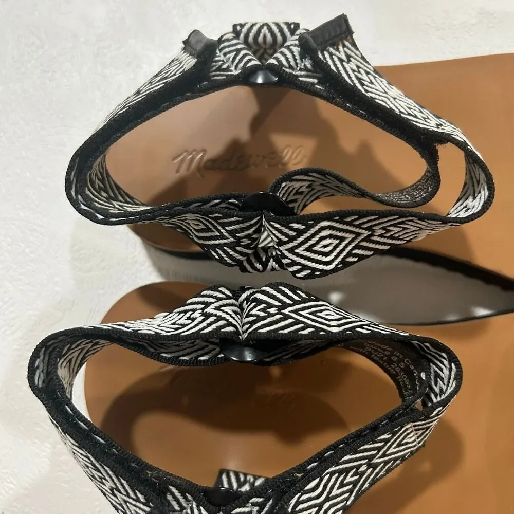 Madewell Black & White Geometric Strap Sandals Size 8.5 Boho Tribal Flat Sandals